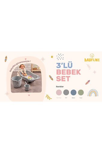Babylike Ayaklı Gri Bebek Küveti Seti