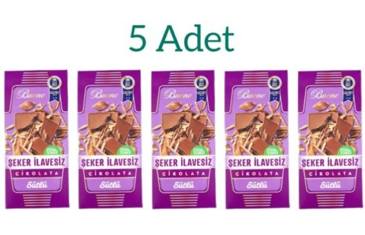 Buono Şeker Ilavesiz Sütlü Çikolata 100 gr 5 Adet