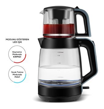 Karaca Glass Tea XL 2 in 1 Cam Demlikli 1900 W Işıklı Cam Gövdeli Ocean Wave Çay Makinesi
