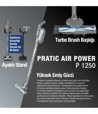 Fantom Aır Power P 1250 Kuru 500 W Kablosuz Elektrikli Dikey Süpürge Siyah