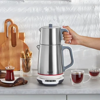 Homend 1709H Royaltea Konuşan Otomatik Çelik Demlikli 1800 W Işıklı Çelik Gövdeli İnox Çay Makinesi