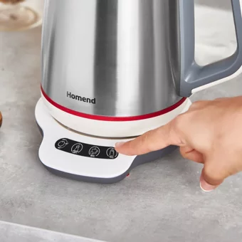 Homend 1709H Royaltea Konuşan Otomatik Çelik Demlikli 1800 W Işıklı Çelik Gövdeli İnox Çay Makinesi