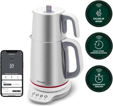 Homend 1790H Smart Royaltea Konuşan Otomatik Çelik Demlikli 1800 W Işıklı Çelik Gövdeli İnox Çay Makinesi