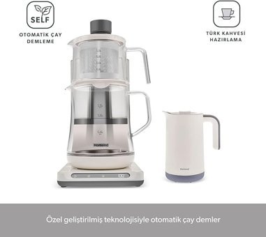Homend Smart Royaltea Plus 2 in 1 Otomatik Cam Demlikli 1800 W Krem Çay Makinesi