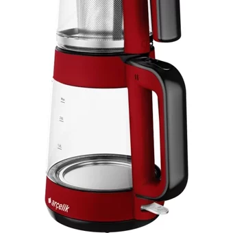 Arçelik Cam Demlikli 1900 W Cam Gövdeli Kırmızı Çay Makinesi