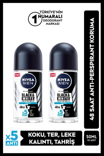 Nivea Invisible Black & White Roll-On Erkek Deodorant 2x50 ml