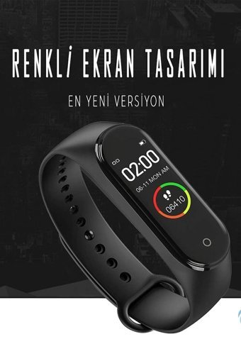 Inter M4 Tansiyon Ölçen Adımsayar Su Geçirmez Android Dokunmatik Akıllı Bileklik Siyah-Pembe