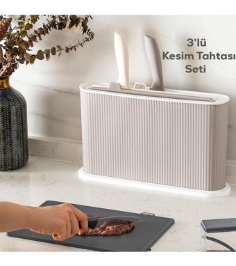 Porsima Plastik Standlı Cappuccino-Beyaz 3'lü Kesme Tahtası