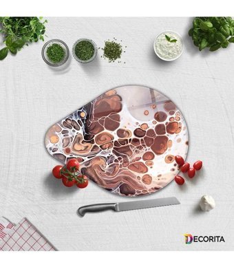 Decorita Cam Kahverengi-Krem Kesme Tahtası