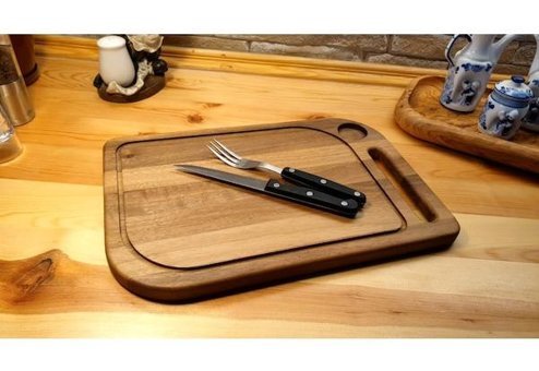 F&S Woodart Hazneli Ahşap Kahverengi Kesme Tahtası