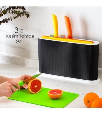 Porsima Plastik Standlı Siyah-Beyaz 7'li Kesme Tahtası