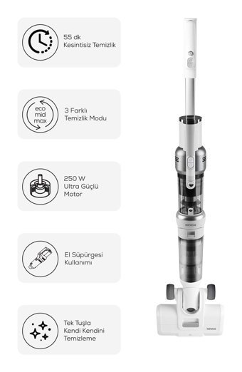 Karaca Aquaclean Pet 3 in 1 Islak ve Kuru 250 W Şarjlı Dikey Süpürge Beyaz