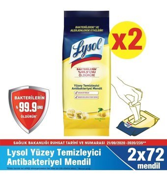 Lysol Antibakteriyel 72 Yaprak 2'li Paket Yüzey Temizleme Mendili