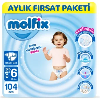 Molfix Extra Large 6 Numara Bantlı Bebek Bezi 104 Adet