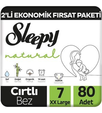Sleepy Natural Mega Paket 7 Numara Organik Cırtlı Bebek Bezi 80 Adet
