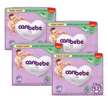 Canbebe Maxi 4 Numara Cırtlı Bebek Bezi 4x52 Adet