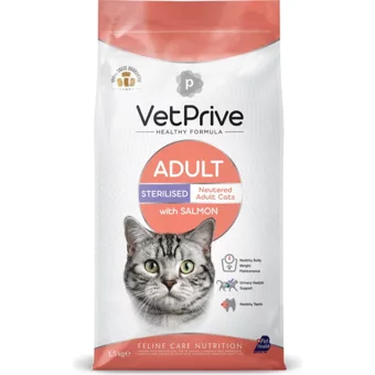 Vetprive Somonlu Kısırlaştırılmış Yetişkin Kuru Kedi Maması 1.5 kg