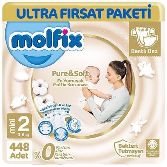 Molfix Pure Soft 2 Numara Bantlı Bebek Bezi 4x112 Adet