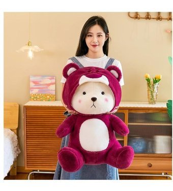 Alibee Bai Jiaying Transform Çilek Nana Ayı 65 cm Peluş Oyuncak