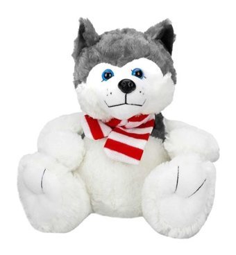 Sunman Gri Oturan Husky Atkılı Peluş Köpek 30 cm Peluş Oyuncak