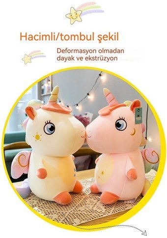 Yucama Pembe Sevimli Yıldızlı Gökyüzü Tek Boynuzlu At Peluş Oyuncak