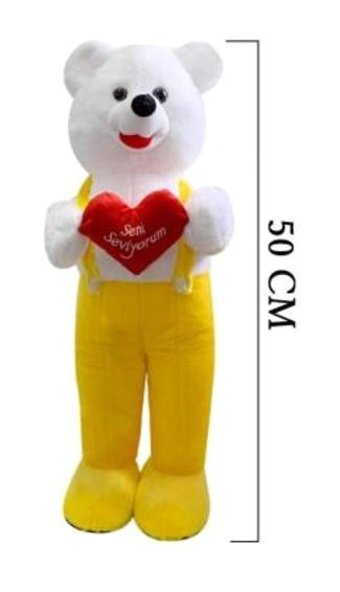 Selay Oyuncak Kalpli Tulumlu Ayıcık Sarı 50 cm Peluş Oyuncak