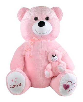 Selay Oyuncak Pembe Büyük Boy Peluş Gülen Yavrulu Ayı 95 cm Peluş Oyuncak