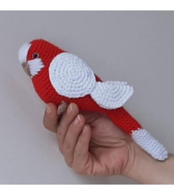 Nildamigurumi Örgü Oyuncak Muhabbet Kuşu Kırmızı Beyaz Peluş Oyuncak