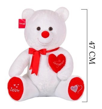 Selay Oyuncak Beyaz Kalpli Ayı 47 cm Peluş Oyuncak