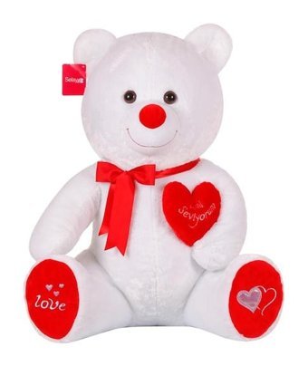 Selay Oyuncak Beyaz Kalpli Ayı 47 cm Peluş Oyuncak