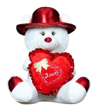Selay Oyuncak Beyaz Şapkalı Ayı 45 cm Peluş Oyuncak