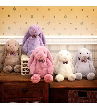 Sole Lila Papyonlu Uzun Kulak Bunny Tavşan 65 cm Peluş Oyuncak