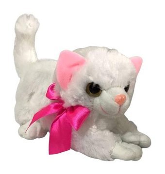 Yk Store Miyavlayan Sesli Kedi Beyaz İri Gözlü 25 cm Peluş Oyuncak