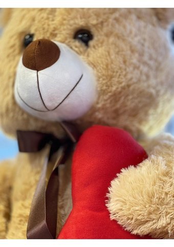 Halley Oyuncak Sevgililer Günü Krem Kırmızı Kalpli Fiyonk 80 cm Peluş Oyuncak