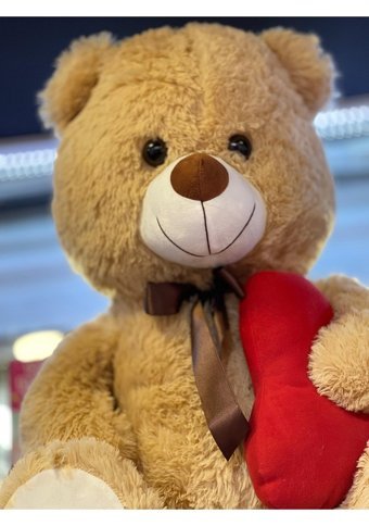 Halley Oyuncak Sevgililer Günü Krem Kırmızı Kalpli Fiyonk 80 cm Peluş Oyuncak