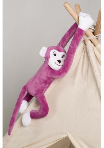 Boumini Toys Mor Boyuna Sarılan Maymun Elleri Çıtçıtlı 55 cm Peluş Oyuncak