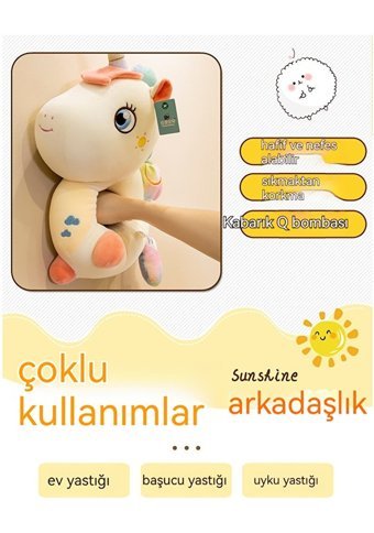 Yucama Beyaz Sevimli Yıldızlı Gökyüzü Tek Boynuzlu At Peluş Oyuncak