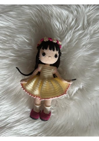 Trendtel Amigurumi Çiçek Bebek Organik Örgü Oyuncak 30 cm Peluş Oyuncak