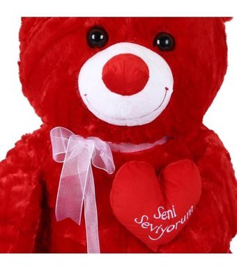 Selay Oyuncak Kırmızı Kalpli Peluş Ayı Oyuncak 47 cm Peluş Oyuncak