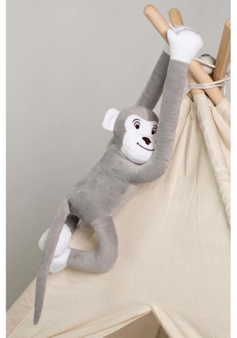 Boumini Toys Gri Boyuna Sarılan Maymun Elleri Çıtçıtlı 55 cm Peluş Oyuncak