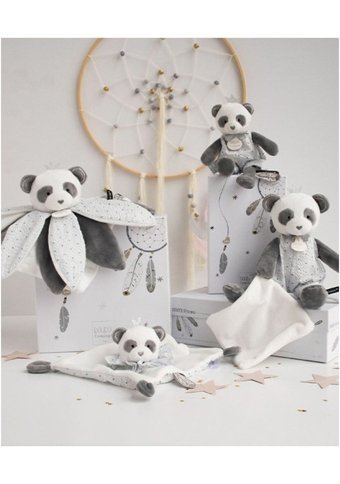 Doudou Hediye Kutulu Gri Panda Uyku Arkadaşı 26 cm Peluş Oyuncak