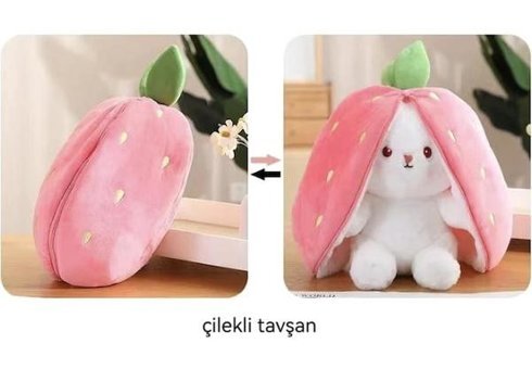 Kids Toys Fermuarlı Çilek Tavşan Peluş Oyuncak