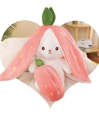 Kids Toys Fermuarlı Çilek Tavşan Peluş Oyuncak
