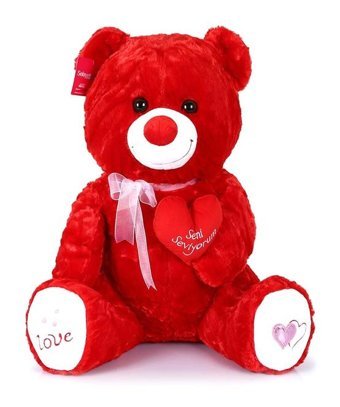 Selay Oyuncak Kırmızı Tıkıl Ayı 70 cm Peluş Oyuncak