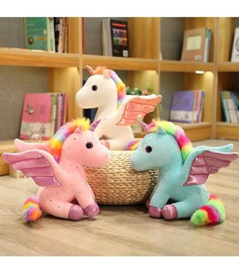 Yucama Beyaz Yucama Yıldızlı Kanat Unicorn 28 cm Peluş Oyuncak