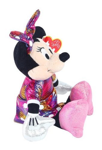 Ty Parlak Gökkuşağı Elbiseli Minnie Mouse Sesli Peluş 15 cm Peluş Oyuncak