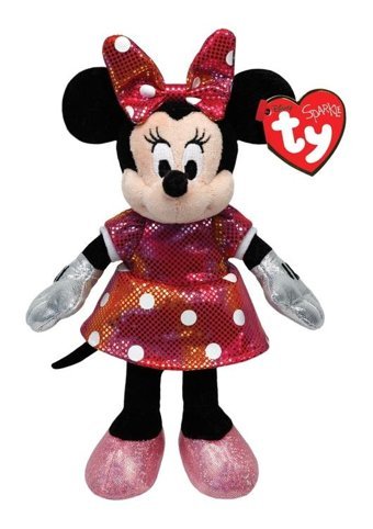 Ty Parlak Gökkuşağı Elbiseli Minnie Mouse Sesli Peluş 15 cm Peluş Oyuncak