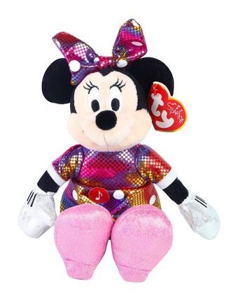 Ty Parlak Gökkuşağı Elbiseli Minnie Mouse Sesli Peluş 15 cm Peluş Oyuncak