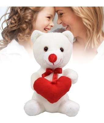 Sole Beyaz Sevdiklerinize Özel Kalp Tutan. Şirin Peluş Ayıcık 30 cm