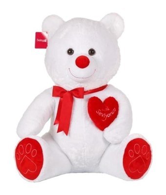 Yk Store Sevimli Beyaz Kalpli Ayıcık 50 cm Peluş Oyuncak